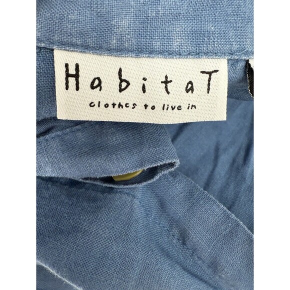 Habitat 100% Linen Blue Women's Top Mother of Pearl Buttons Swing Bottom SMALL - Picture 13 of 16